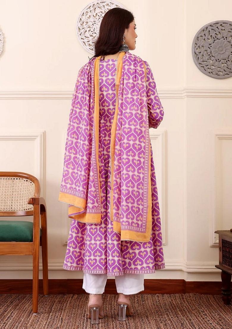 White Printed Viscose Salwar Kameez With Dupatta