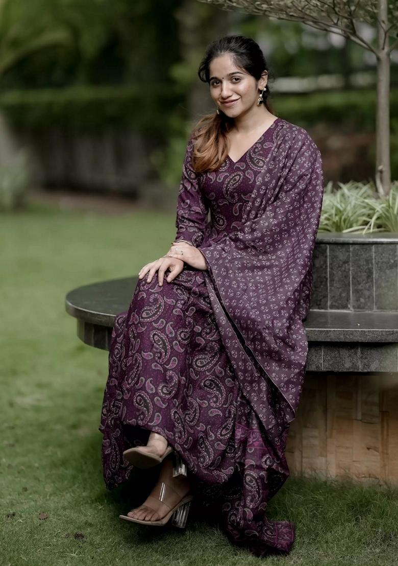 Maroon Printed Viscose Salwar Kameez With Dupatta