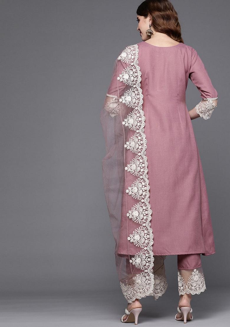 Pink Printed Viscose Salwar Kameez With Dupatta