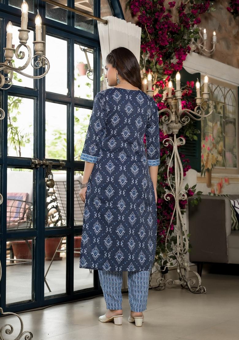 Blue Embroidered Viscose Salwar Kameez With Dupatta