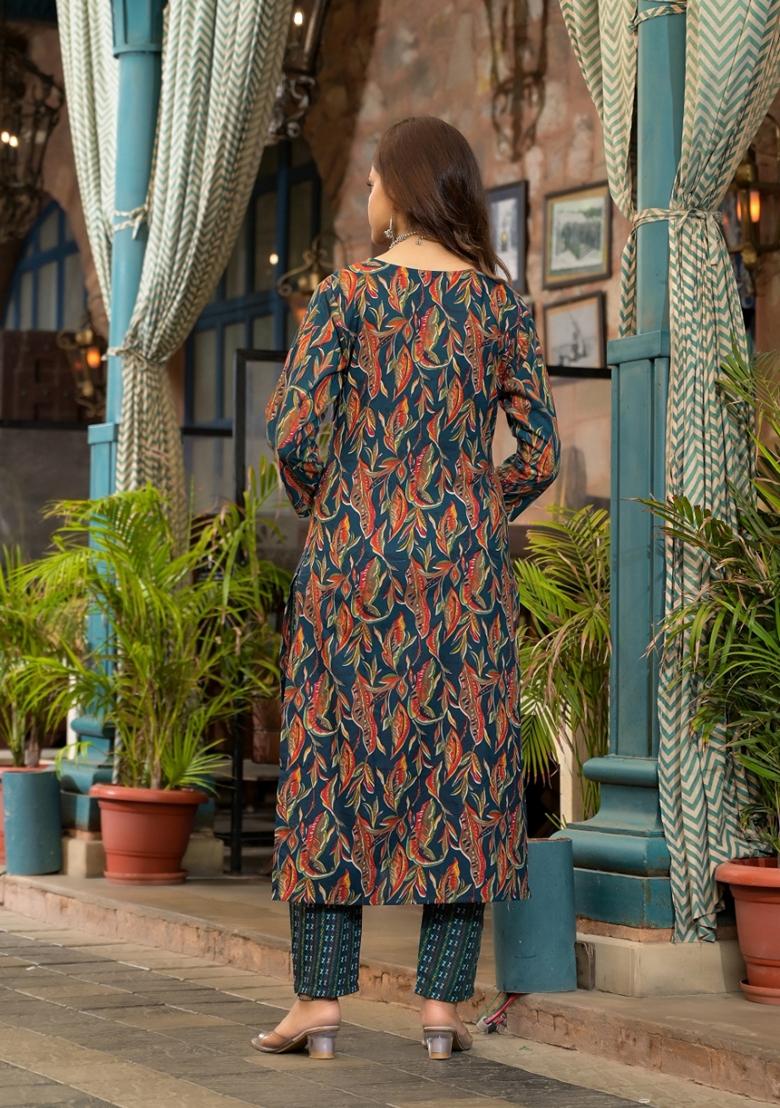 Blue Embroidered Viscose Salwar Kameez With Dupatta