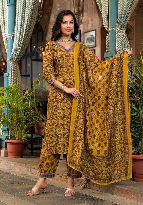 Yellow Embroidered Viscose Salwar Kameez With Dupatta