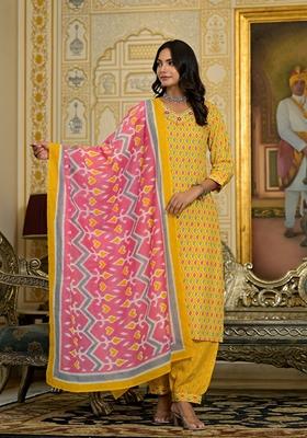 Orange Embroidered Viscose Salwar Kameez With Dupatta