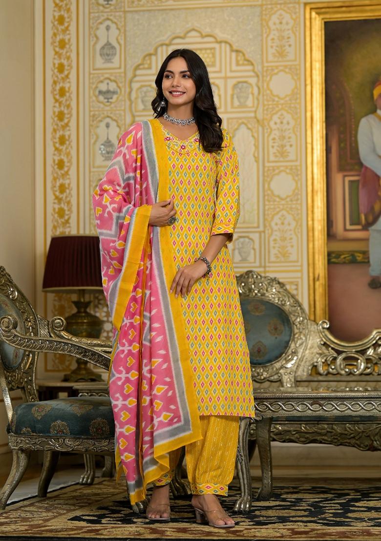 Orange Embroidered Viscose Salwar Kameez With Dupatta