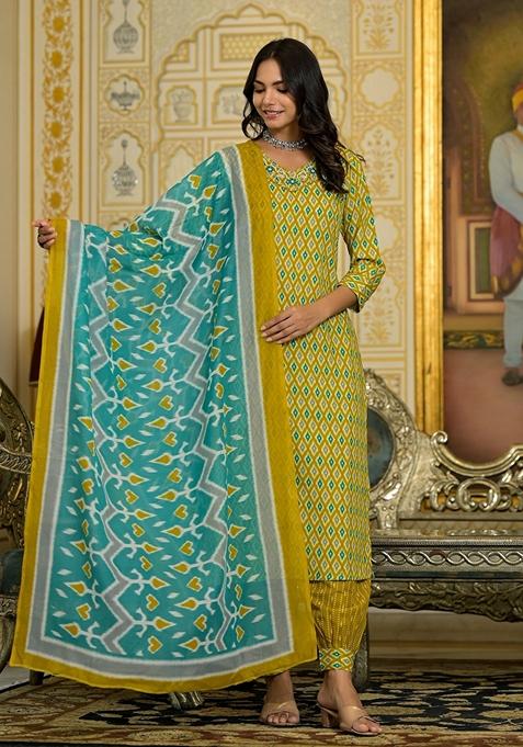 Green Embroidered Viscose Salwar Kameez With Dupatta