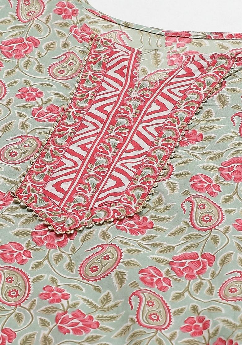 Green Printed Viscose Salwar Kameez With Dupatta