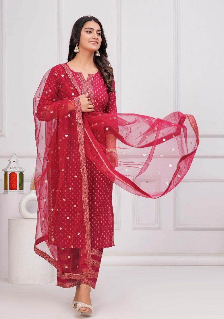 Pink Printed Rayon Palazzo Set With Dupatta