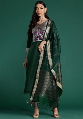 Green Yoke Design Pure Cotton Salwar Kameez With Dupatta