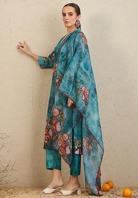 Green Printed Chanderi Salwar Kameez With Dupatta