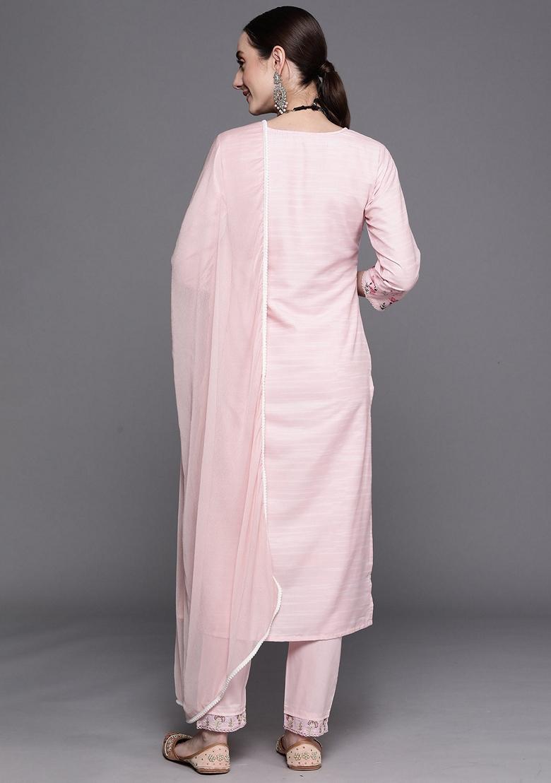 Pink Embroidered Pure Cotton Salwar Kameez With Dupatta