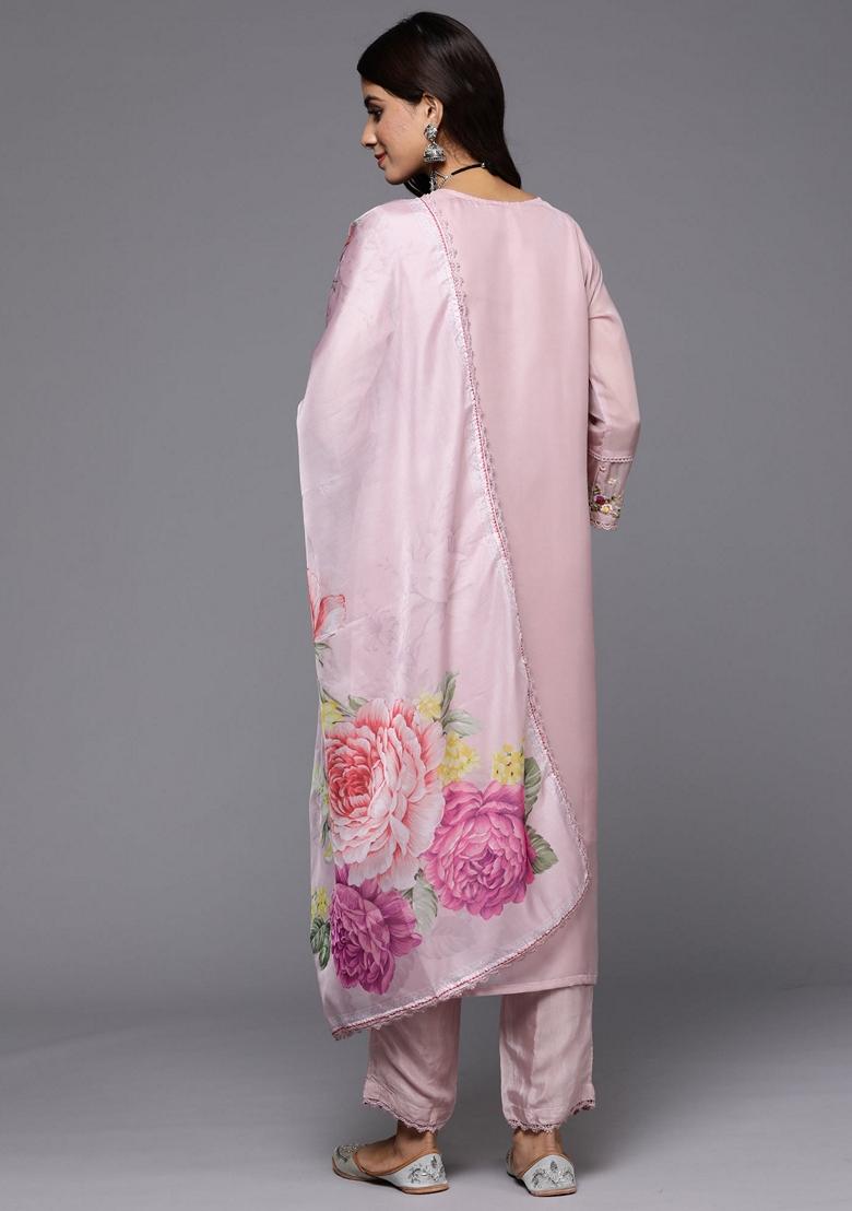 Brown Embroidered Organza Salwar Kameez With Dupatta