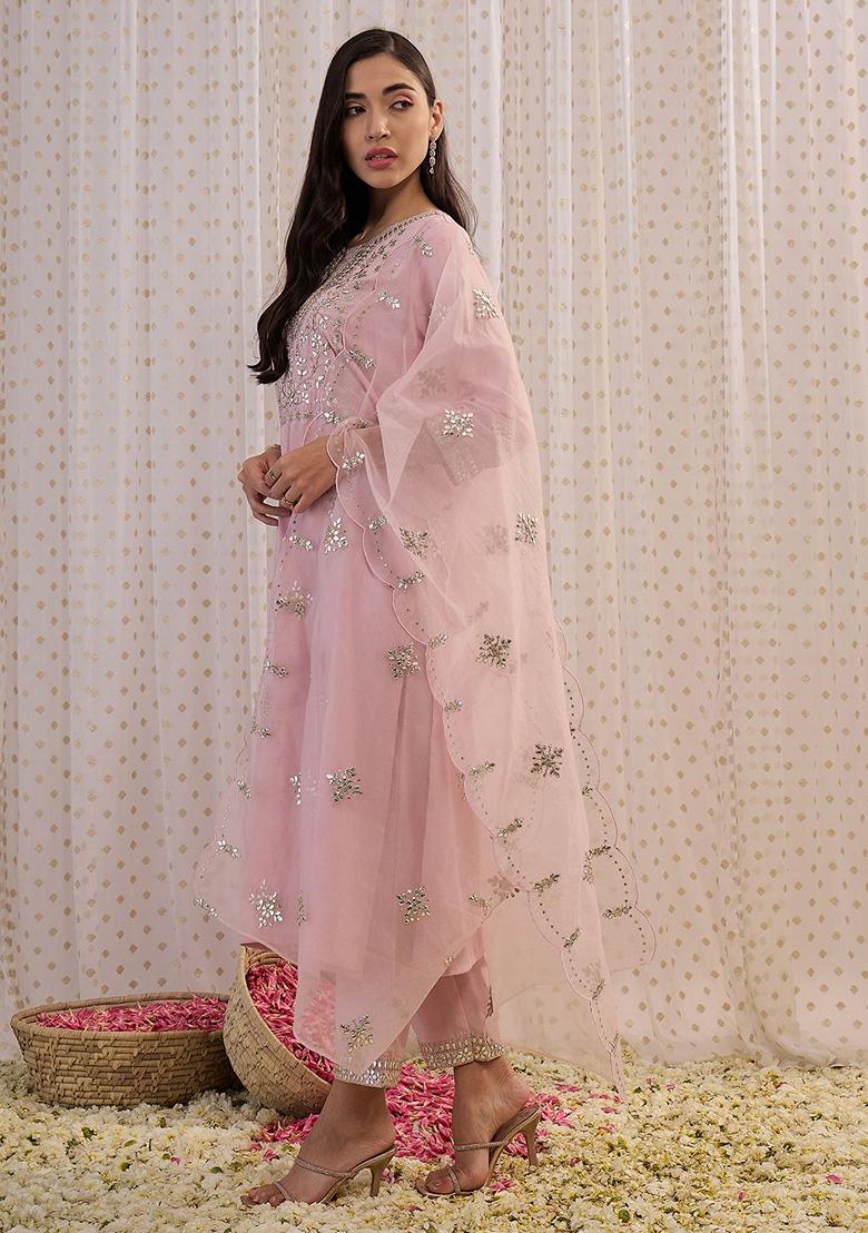 Pink Embroidered Silk Blend Salwar Kameez With Dupatta