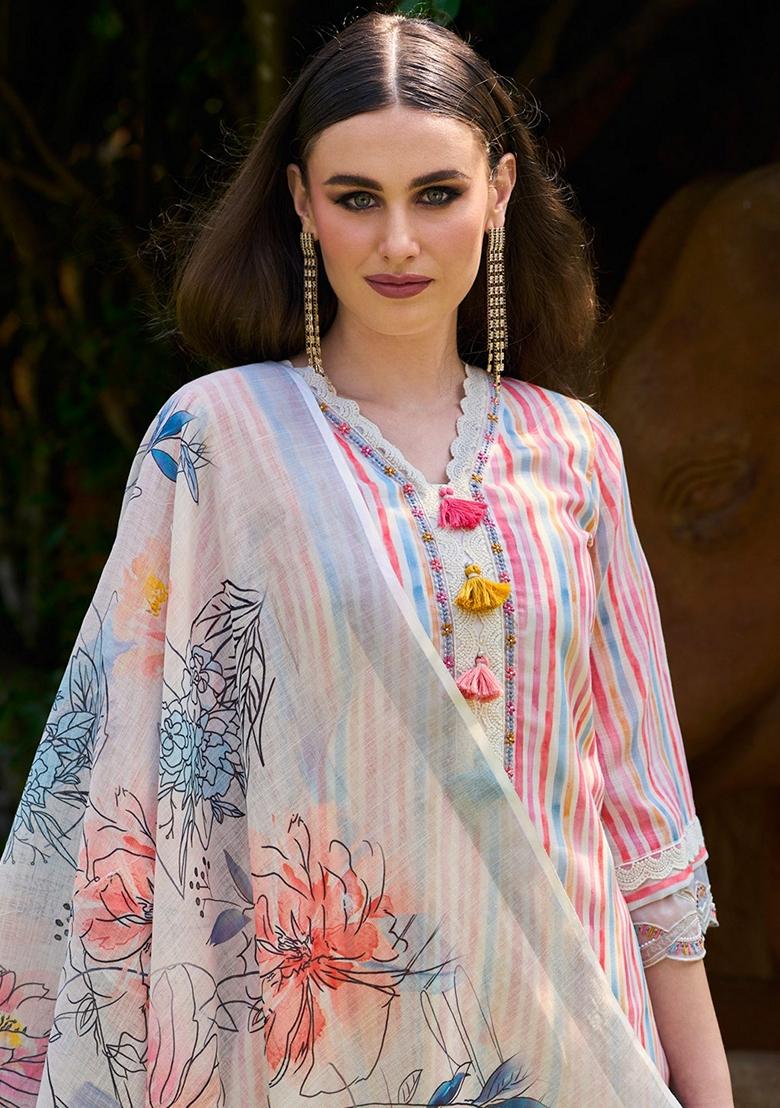 Pink Printed Pure Cotton Salwar Kameez With Dupatta