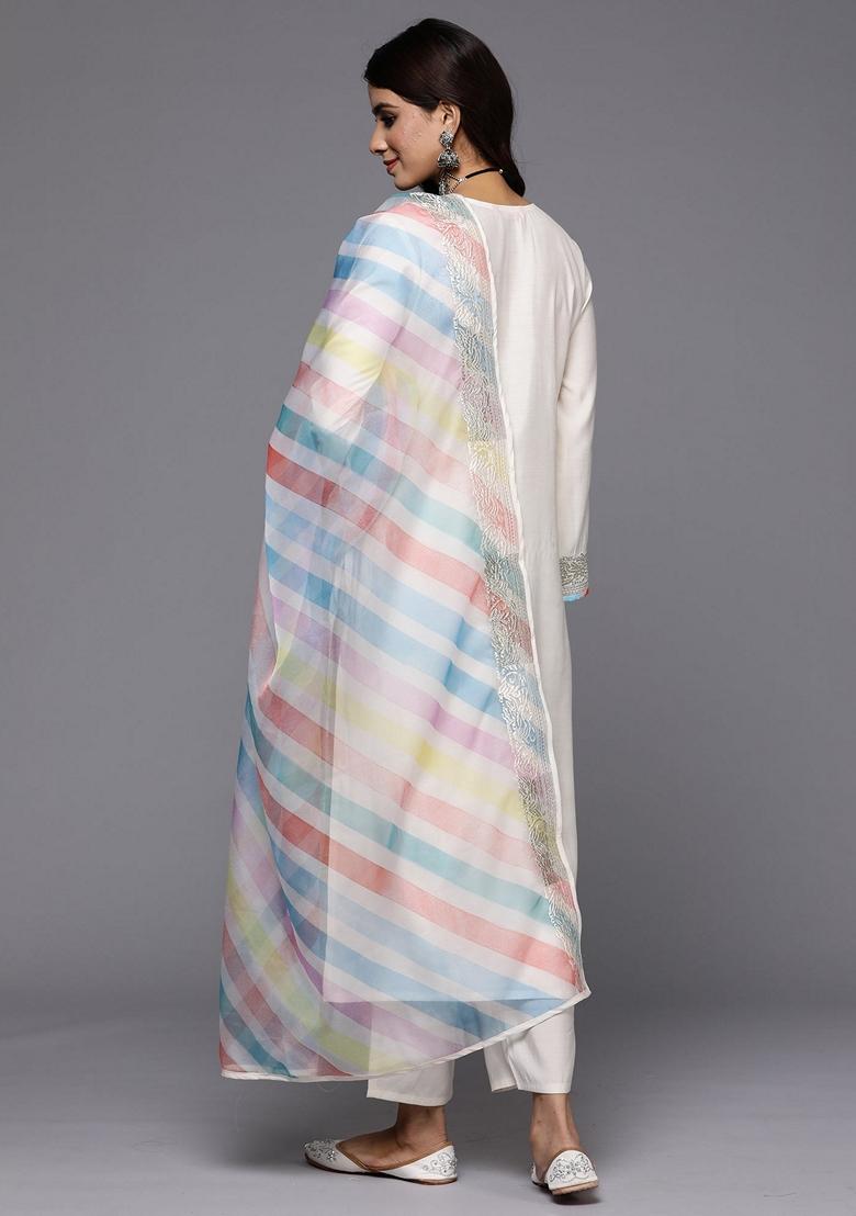 Cream Embroidered Pure Cotton Salwar Kameez With Dupatta