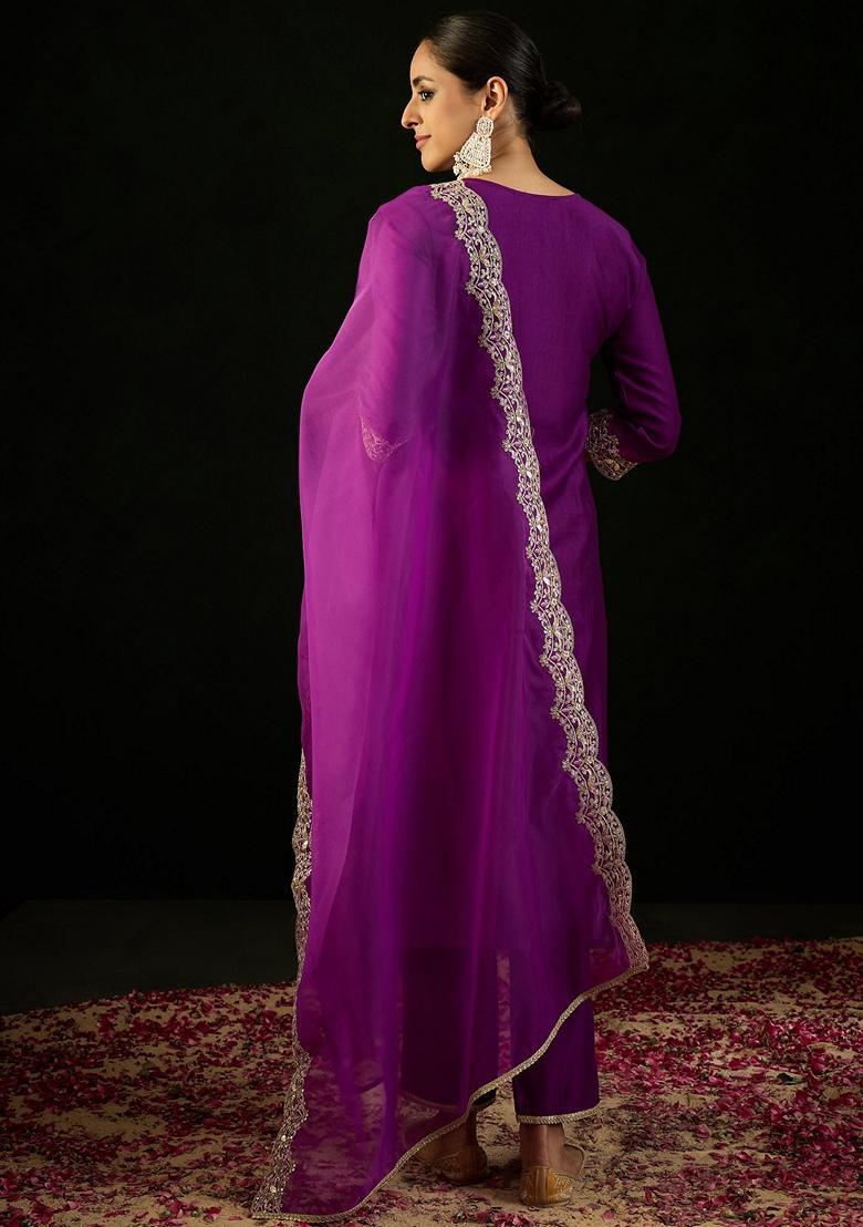 Purple Embroidered Liva Salwar Kameez With Dupatta