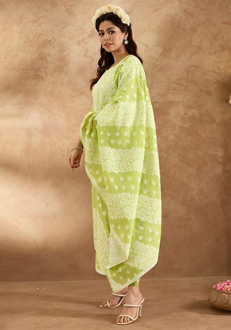Fluorescent Green Woven Design Silk Blend Salwar Kameez With Dupatta
