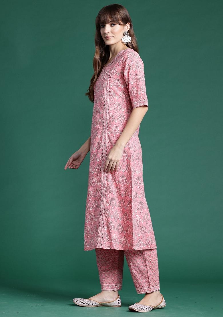 Pink Printed Pure Cotton Salwar Kameez With Dupatta