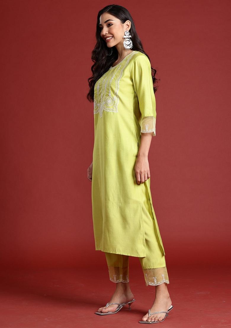 Green Embroidered Liva Salwar Kameez With Dupatta