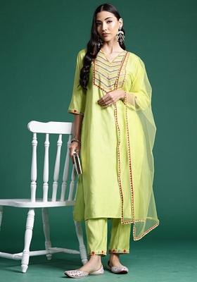 Green Embroidered Liva Salwar Kameez With Dupatta