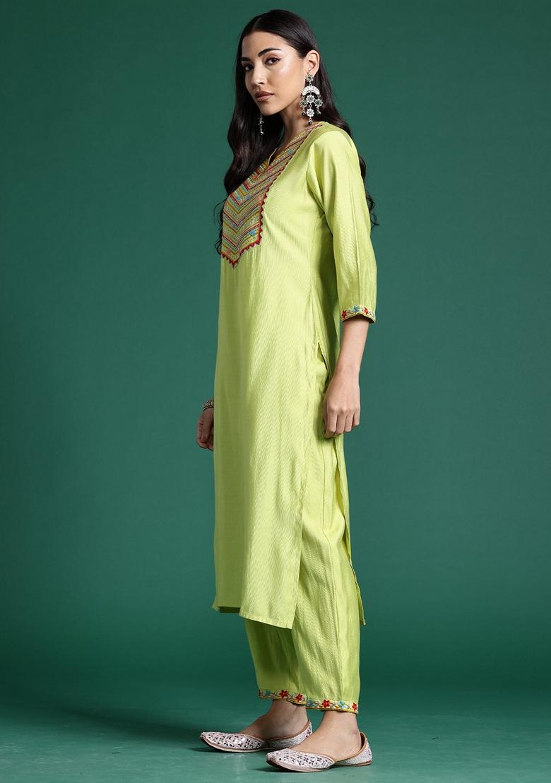 Green Embroidered Liva Salwar Kameez With Dupatta