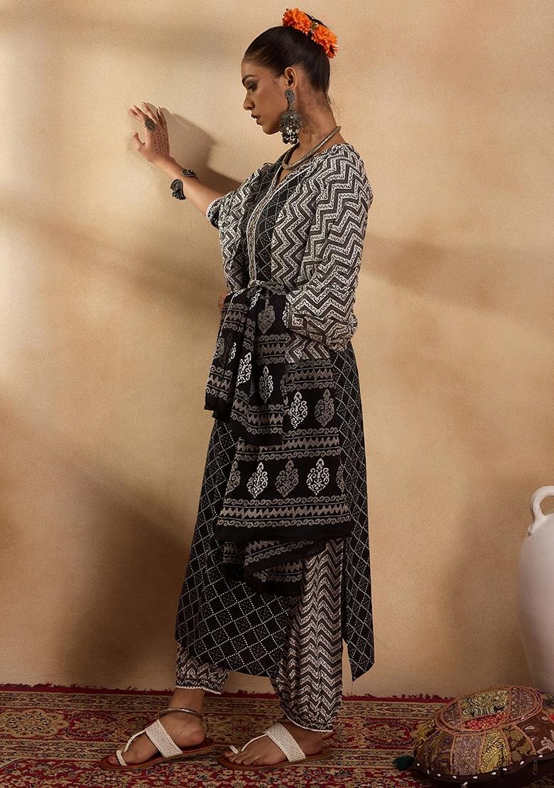 Black Printed Pure Cotton Salwar Kameez With Dupatta