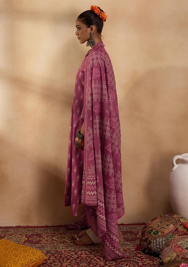 Pink Printed Pure Cotton Salwar Kameez With Dupatta