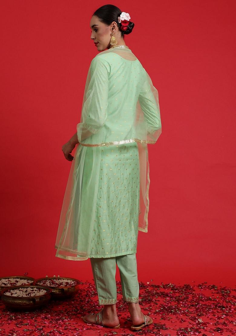 Green Embroidered Chanderi Salwar Kameez With Dupatta