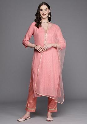 Pink Embroidered Chanderi Salwar Kameez With Dupatta
