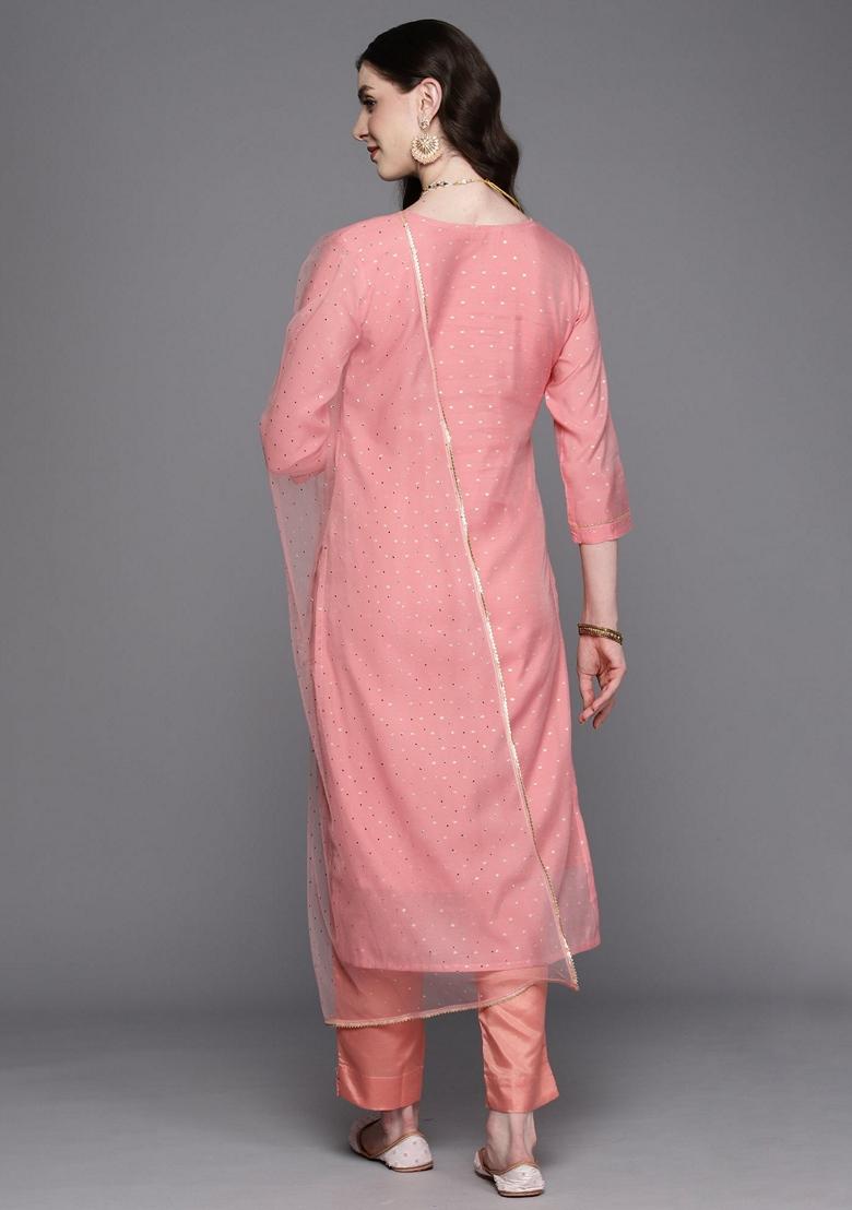 Pink Embroidered Chanderi Salwar Kameez With Dupatta