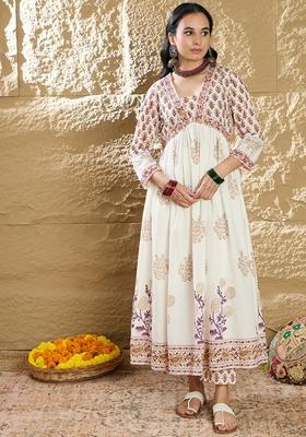 White Printed Pure Cotton Salwar Kameez With Dupatta
