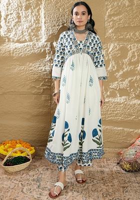 White Printed Pure Cotton Salwar Kameez With Dupatta