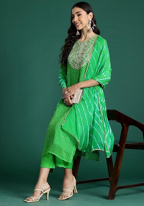 Green Printed Georgette Salwar Kameez With Dupatta