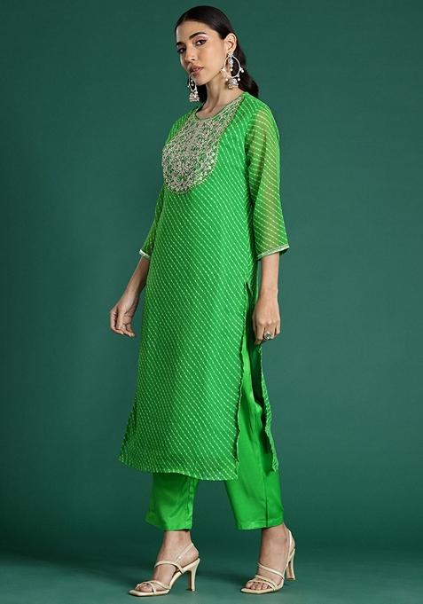 Green Printed Georgette Salwar Kameez With Dupatta