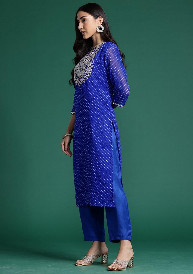 Blue Printed Georgette Salwar Kameez With Dupatta
