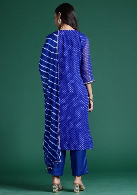 Blue Printed Georgette Salwar Kameez With Dupatta