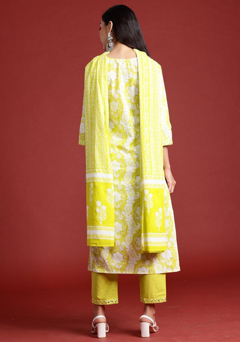 Green Printed Pure Cotton Salwar Kameez With Dupatta