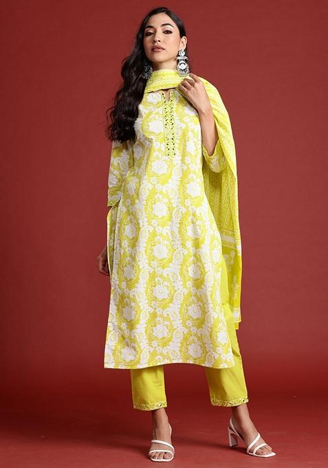Green Printed Pure Cotton Salwar Kameez With Dupatta