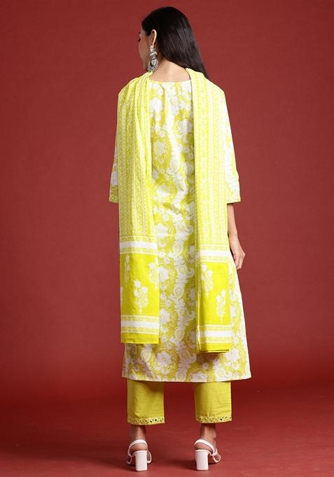 Green Printed Pure Cotton Salwar Kameez With Dupatta