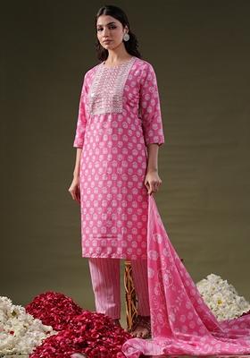 Pink Printed Pure Cotton Salwar Kameez With Dupatta