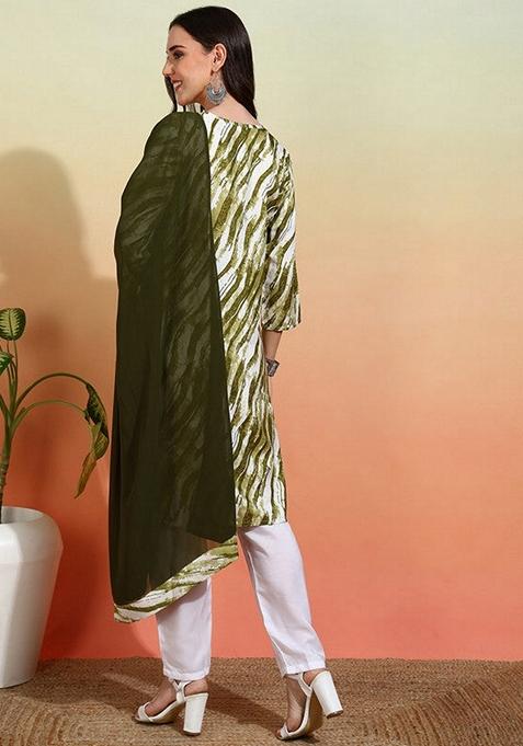 Mehndi Green Printed Crepe Salwar Kameez With Dupatta