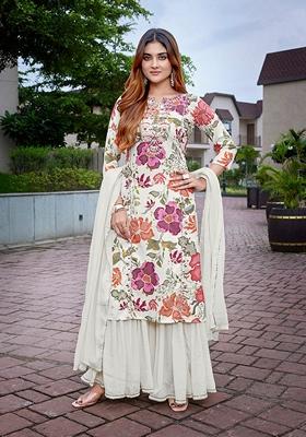 Multicolour Embroidered Viscose Salwar Kameez With Dupatta