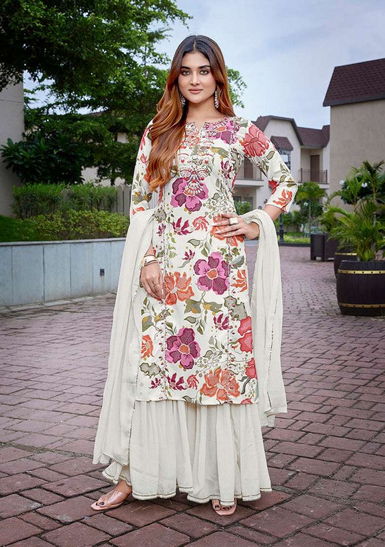 Multicolour Floral Print Viscose Sharara Set - Indya