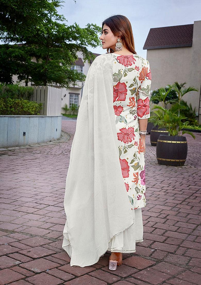 Multicolour Embroidered Viscose Salwar Kameez With Dupatta