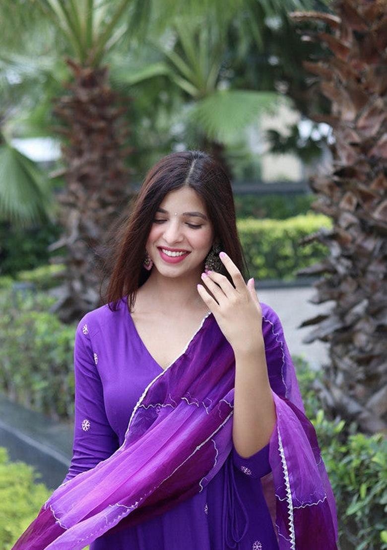 Purple Embroidered Viscose Salwar Kameez With Dupatta
