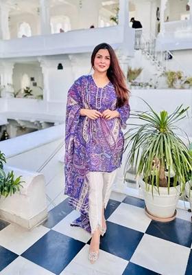 Purple Printed Viscose Salwar Kameez With Dupatta