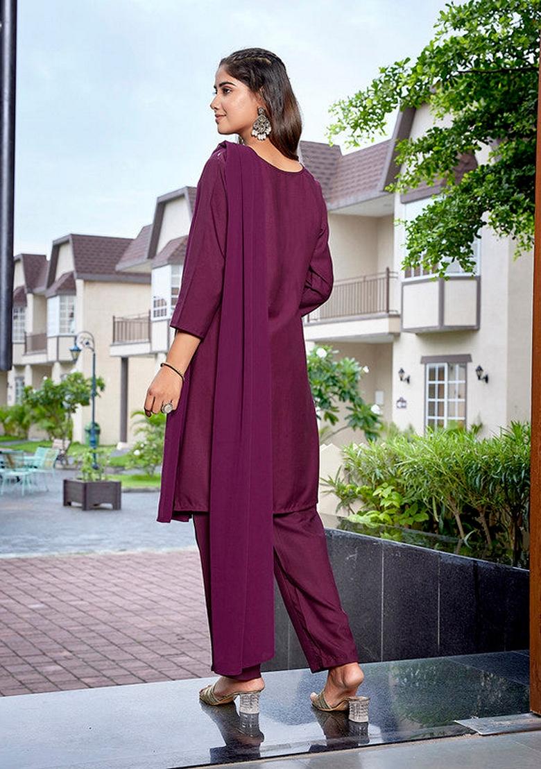 Purple Printed Crepe Salwar Kameez With Dupatta