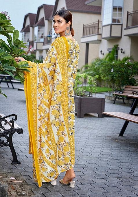Yellow Printed Cotton Blend Salwar Kameez With Dupatta