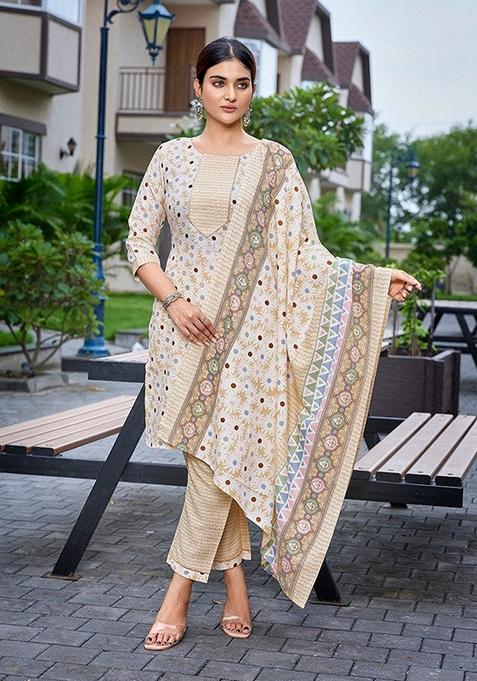 Yellow Printed Cotton Blend Salwar Kameez With Dupatta