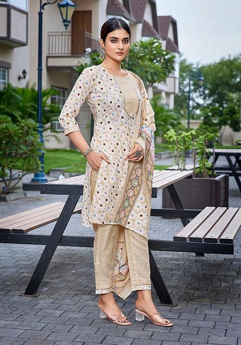 Yellow Printed Cotton Blend Salwar Kameez With Dupatta