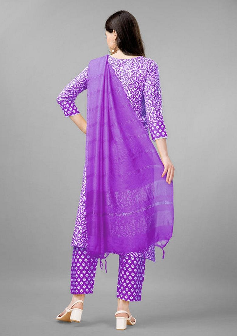 Purple Embroidered Rayon Salwar Kameez With Dupatta